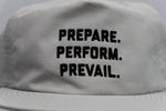 Load image into Gallery viewer, Wolf Grey Prepare. Perform. Prevail. Performance Nylon Snapback